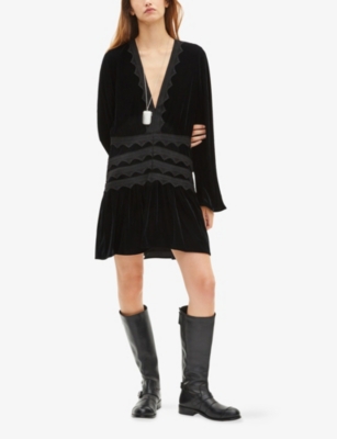 THE KOOPLES: Lace-Embroidered Long-Sleeve Velvet Mini Dress