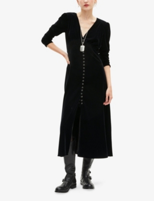 THE KOOPLES: V-Neck Stretch-Velvet Midi Dress