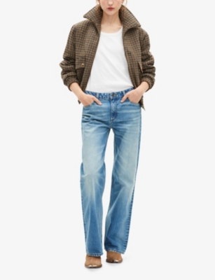 The Kooples Womens  Checked Zip-up Wool-blend Jacket In Brown