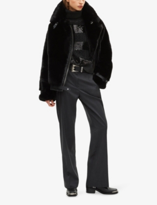 The Kooples Womens Black Collared Regular-fit Faux-fur Jacket Xs In Black
