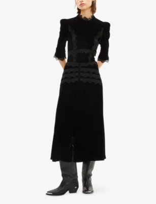 The Kooples Womens Black High-neck Stretch-velvet Top In Multi