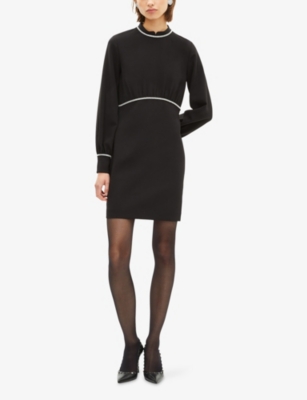 THE KOOPLES: Long-Sleeved Embellished-Trim Stretch-Woven Mini Dress