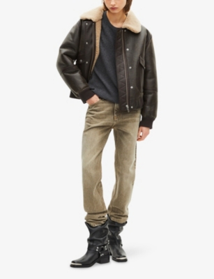 THE KOOPLES: Short Contrast-Collar Leather Jacket