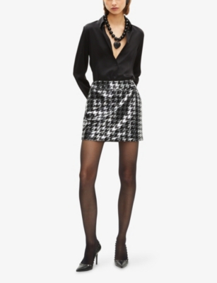 THE KOOPLES: Houndstooth Sequin-Embellished Mini Skirt
