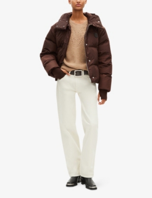 The Kooples Womens  Hooded Removable-sleeve Down Jacket In Brown