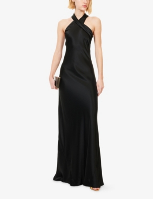 Galvan Womens Black Pandora Satin Gown In Blue