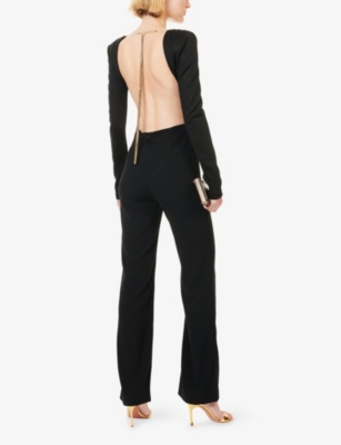 Galvan Womens Liquid Chain Straight-leg Woven Jumpsuit Black In Black