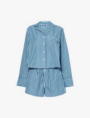 Polo Ralph Lauren Womens Chambray Blue Stripe Crop Boxer Short Cotton Pyjama Set