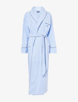 Polo Ralph Lauren Womens White Cloud X Hydrangea Heritage Stripe Cotton Robe