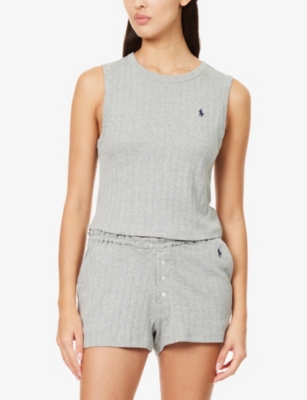 Polo Ralph Lauren Womens Heather Grey Pointelle Tank And Boxer Short Cotton-jersey Pyjama Set Xs In Gray