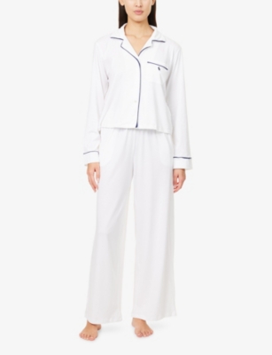 Polo Ralph Lauren Womens White Cloud Contrast-trim Long-sleeve Cotton-jersey Pyjama Set Xxl In White