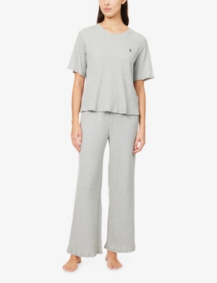 Polo Ralph Lauren Womens Grey Heather Short-sleeve Waffle Cotton-jersey Pyjama Set Xs In Gray
