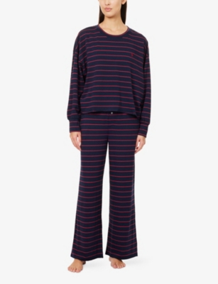 Polo Ralph Lauren Womens Hunter Navy Stripe Wide-leg Jersey Pyjama Set Xs In Blue