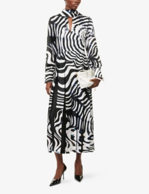 MARY KATRANTZOU: Alexis Zebra-Print Satin Midi Dress