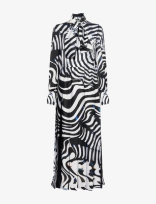 Mary Katrantzou Womens Vitreous Zebra Alexis Zebra-print Satin Midi Dress In Animal Print