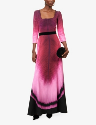 Mary Katrantzou Womens Fuchsia Feath Allegra Square-neck Stretch-crepe Maxi Dress In Pink
