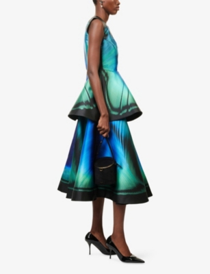 Mary Katrantzou Womens Teal Feather Stowe Bonded-crepe Midi Skirt In Blue