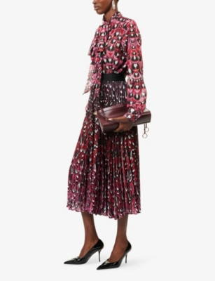 MARY KATRANTZOU: Uni Pleated Satin Midi Skirt