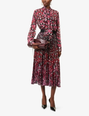 Mary Katrantzou Womens Fuchsia Feath Ines Tie-neck Printed Chiffon Blouse In Red