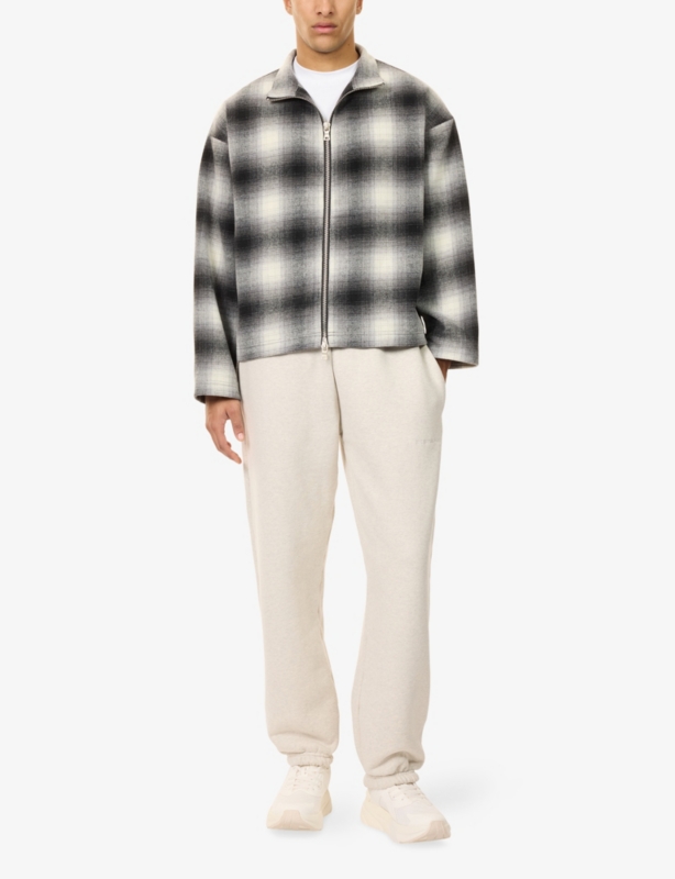 Check-Print High-Neck Woven-Blend Track Jacket