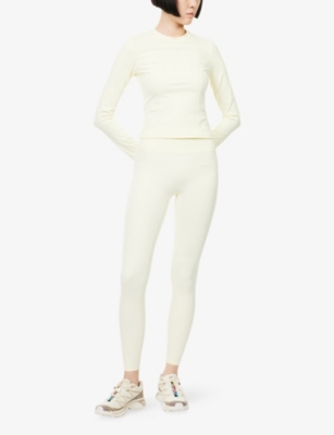 The Couture Club Womens Yellow Sculpting Emblem High-rise Gym Leggings In White