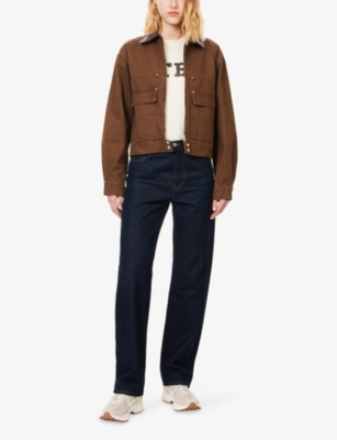 The Couture Club Womens  Contrast Collar Trucker Denim Jacket In Brown