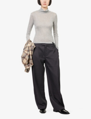 THE COUTURE CLUB: Roll-Neck Long-Sleeves Woven Top