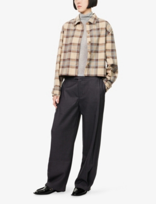 The Couture Club Womens Grey Side-pleat Wide-leg Stretch-woven Trousers In Gray