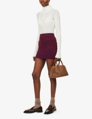The Couture Club Womens Plum Emblem Slim-fit Knitted Mini Skirt In Purple
