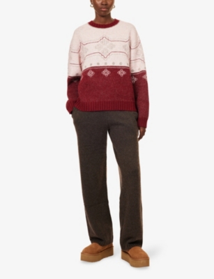 The Couture Club Womens Burgundy Emblem Fair Isle Relaxed-fit Knitted Jumper Xs In Multi