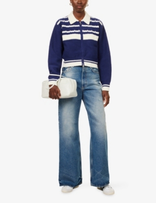 The Couture Club Womens Navy Contrast Striped Knitted Cardigan In Blue