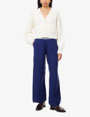 The Couture Club Womens Navy Contrast Striped Knitted Jogging Bottoms Xxs In Blue