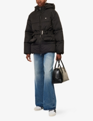 The Couture Club Womens  Belted Padded Shell Jacket In Black