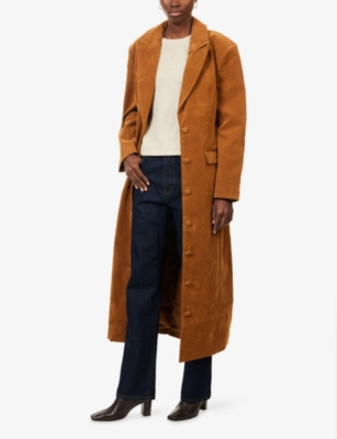 THE COUTURE CLUB: Peak-Lapel Tailored Faux-Suede Coat