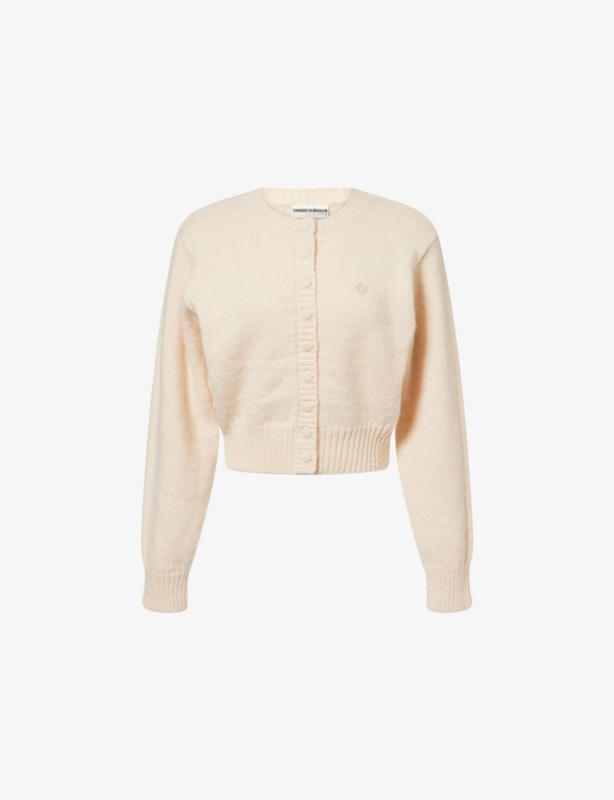 Emblem Embroidered Cropped Knitted Cardigan