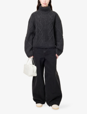 THE COUTURE CLUB: Embossed-Emblem Roll-Neck Knitted Jumper
