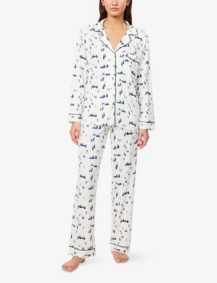 Eberjey Womens Ski Chalet Ivory/pine Gisele Printed Stretch-woven Pyjama Set In White
