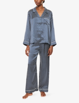 EBERJEY: Inez Long-Sleeve Printed Silk Pyjama Set