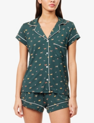 Eberjey Womens Holiday Dogs Pine/ivory Gisele Graphic-print Short Modal-jersey Pyjamas In Green
