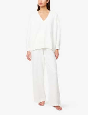 Eberjey Womens Ivory Oversized-fit V-neck Bouclé Jumper In White