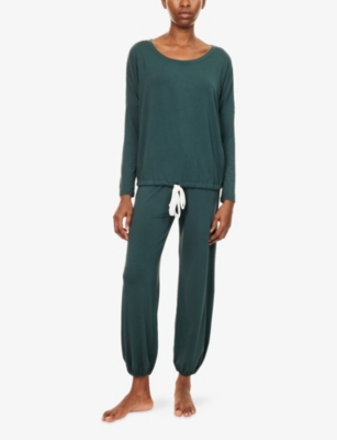Eberjey Womens Pine/ivory Gisele Slouchy Modal-jersey Pyjama Set Xl In Green