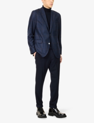 Oscar Jacobson Mens  Fogerty Checked Silk, Wool And Cashmere Blend Blazer In Blue