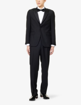 Oscar Jacobson Mens Black Denz Tuxedo Wool Trousers In Black