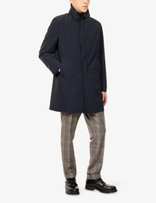 Oscar Jacobson Mens  Pointed-collar Long-sleeve Stretch-nylon Car Coat In Blue