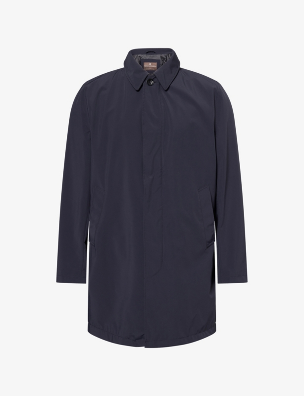 Pointed-Collar Long-Sleeve Stretch-Nylon Car Coat