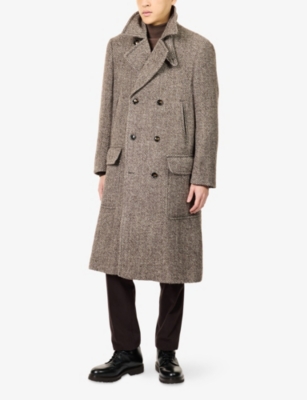 Oscar Jacobson Mens  Piero Patterned Wool Blend Coat In Brown