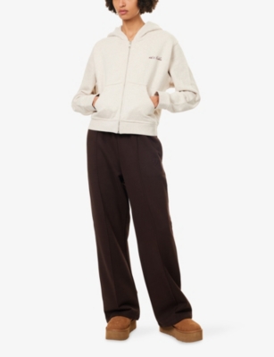 4th & Reckless Womens Chocolate Valerie Wide-leg Cotton-jersey Jogging Bottoms In Brown
