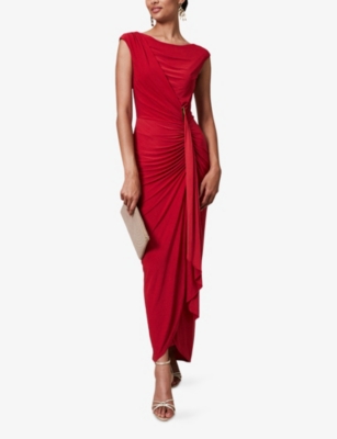 Phase Eight Womens Scarlet Donna Draped Stretch-woven Maxi Dress In Red