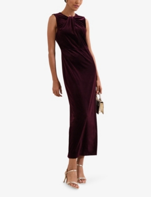 Phase Eight Womens Burgundy Petite Ava Twist-front Stretch-velvet Maxi Dress In Burgundy