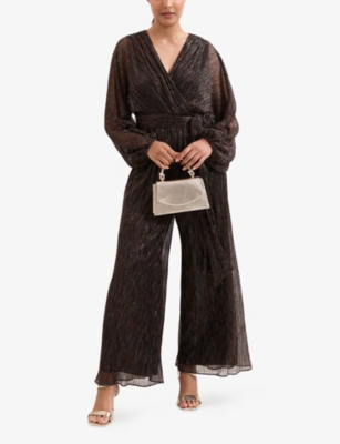 Phase Eight Womens Gold Petite Rachel Wrap-front Woven Jumpsuit In Gray